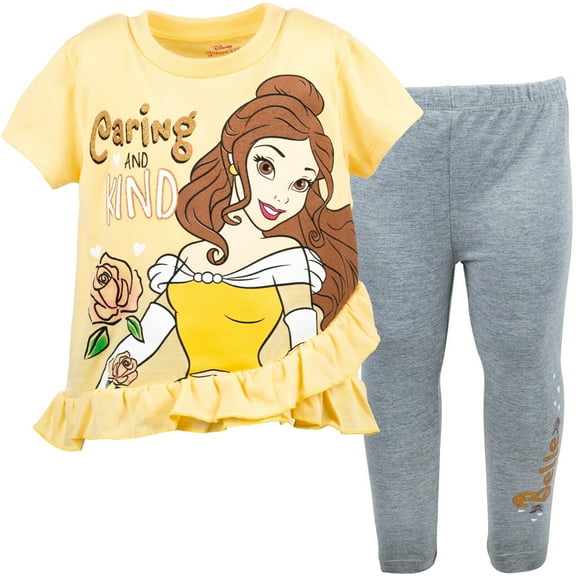 Disney Princess Belle Little Girls T-Shirt and Jogger Leggings Outfit Set Toddler to Big Kid