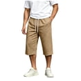 thumbnail image 2 of QSXADF Men's Capris Elastic Waist Drawstring Shorts Summer Shorts Over Knee Length Solid Drawstring Pocket Breathable Capris Men's Casual Trousers, 2 of 6