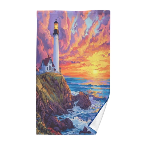 Pure Cotton Face Towel 16x28 Inches Hand Towel Bath Towel Hand Bath Towels Soft Good Water Absorption for Washing Face Wiping Face Beautiful Lighthouse