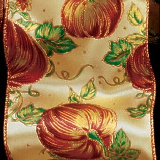 The Ribbon People Gold and Orange Pumpkin Wired Craft Ribbon 4" x 20 Yards