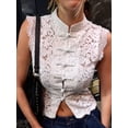 thumbnail image 4 of Gynyvoja Womens Lace Mandarin Collar Guipure Split Tank Top Sleeveless Shirt Blouses White S, 4 of 9