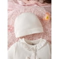 thumbnail image 4 of Kucnuzki Newborn Baby Girl Clothes 0 Months Fall Winter Bodysuit 1 Months Long Sleeve Lace Trims Solid Color Bodysuit Hat 2PCS Set White, 4 of 8