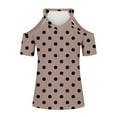 thumbnail image 4 of Lovskoo Womens Summer Tops Trendy Polka Dot Print V-Neck Off Shoulder Casual Short Sleeved Top Shirt Khaki, 4 of 6