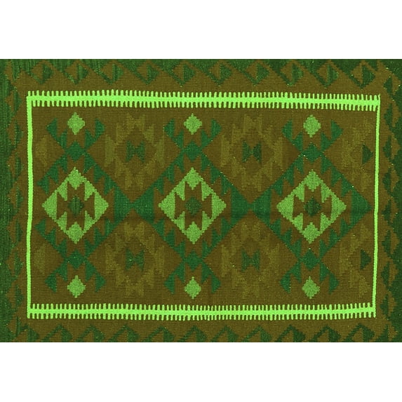 Ahgly Company Indoor Rectangle Oriental Green Traditional Area Rugs, 2' x 4'