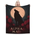 thumbnail image 2 of Gothic Dark Romance Wolf Throw Blanket, Full Moon & Red Rose Fantasy Art Soft Flannel Fleece, Aesthetic Decor for Bedroom and Reading Nook 80x60, 2 of 6