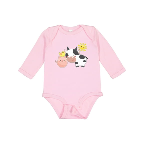Inktastic Fun Farm Animals Cow, Pig, Chick Boys or Girls Long Sleeve Baby Bodysuit
