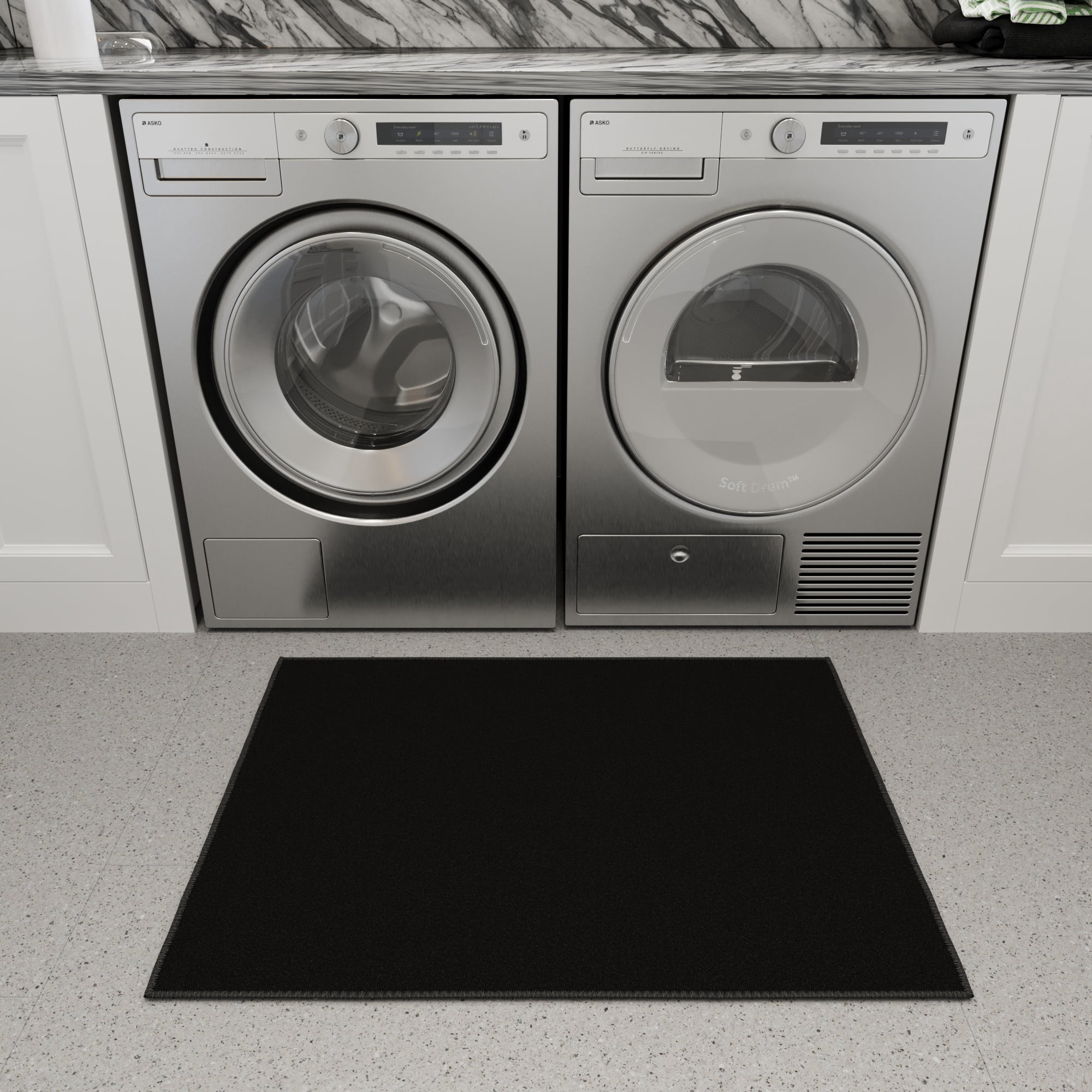 Ottomanson Indoor Door Mat Non-Slip Low Pile Stain Resistant Rug, Solid Black, 1'10.5" x 4'
