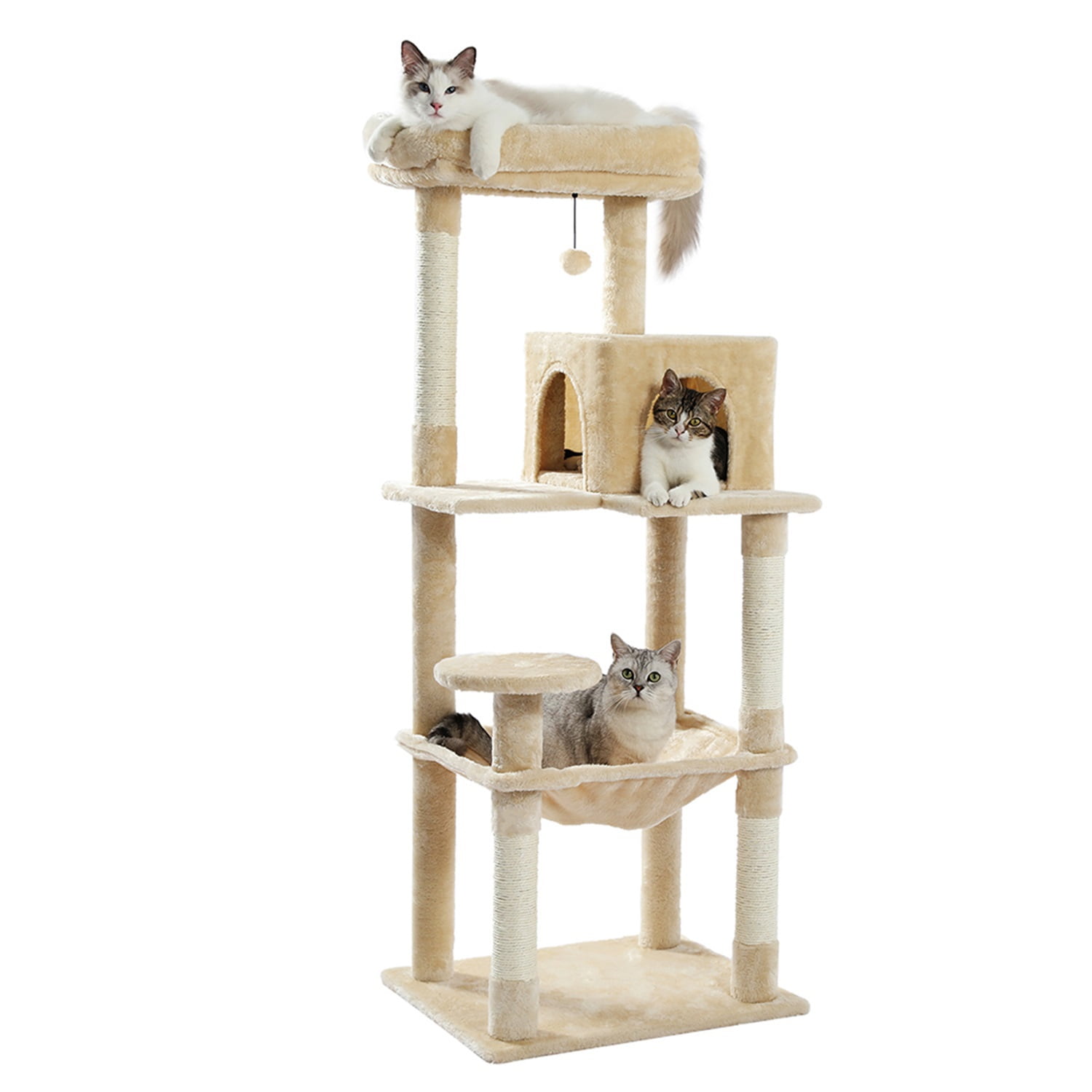 Pefilos Cat Tree Tower for Indoor Multi-Level Cat House Hammock and Condo, Beige Pefilos Cat Tree Tower for Indoor Multi-Level Cat House Hammock and Condo, Beige
