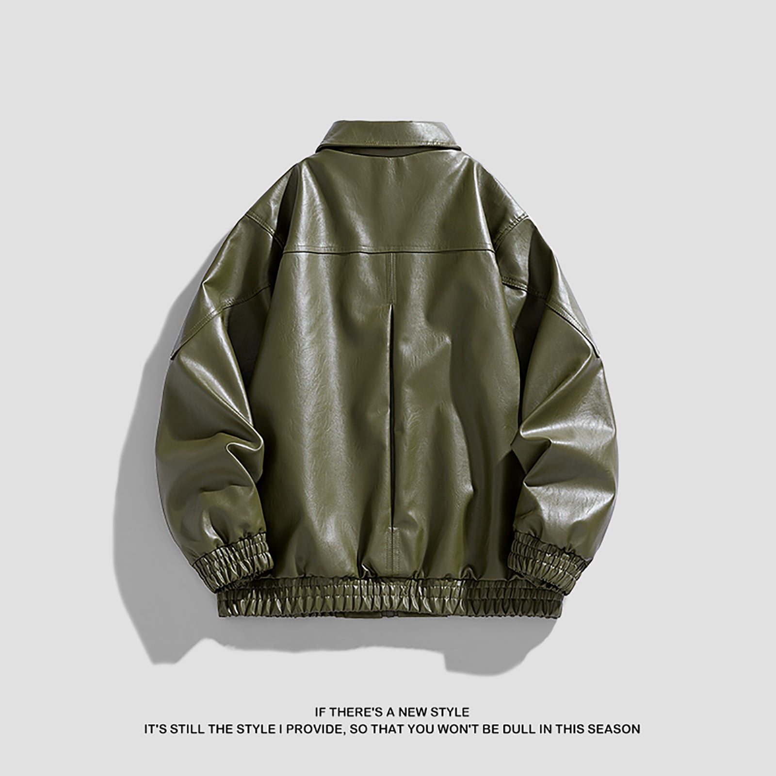 HOOMEUMY Mens Faux Leather Jacket Casual Workout Drop Shoulder Clothes Fashion 2025 Trendy Classic Solid Coat Turndown Collar Design Vintage Loose Fit Biker Outwear Pockets Jacket Green XL
