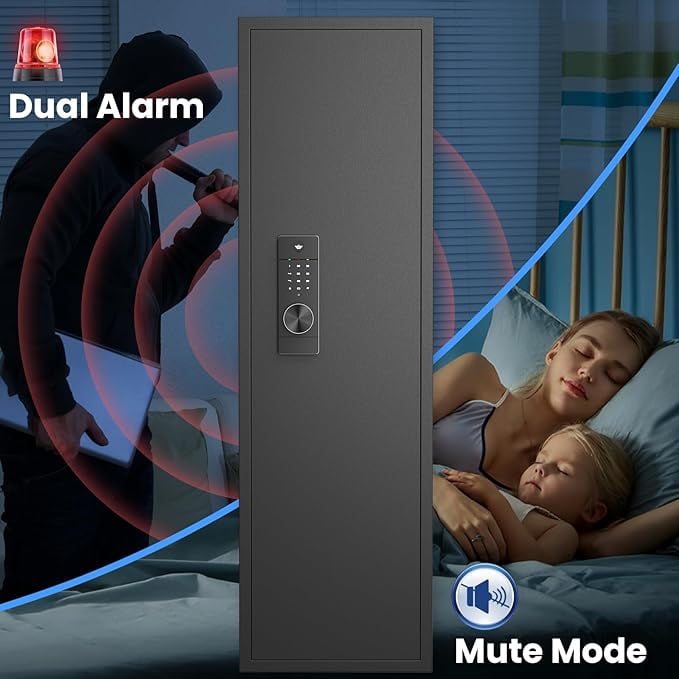 【2026 NEW】Wall Gun Safe, Digital Wall Safe Between the Studs with Dual Alarm ＆ Mute Mode, Hidden Wall Gun Safe for Pistols with Adjustable Shelves, Magnetic Gun Support & Key Hook