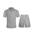 thumbnail image 4 of IWRICH Men's 2 Pieces Outfits Summer Beach Set Short Sleeve Button down Shirts and Shorts 2 Piece Loose Fit Hawaiians Sets Grey S, 4 of 7