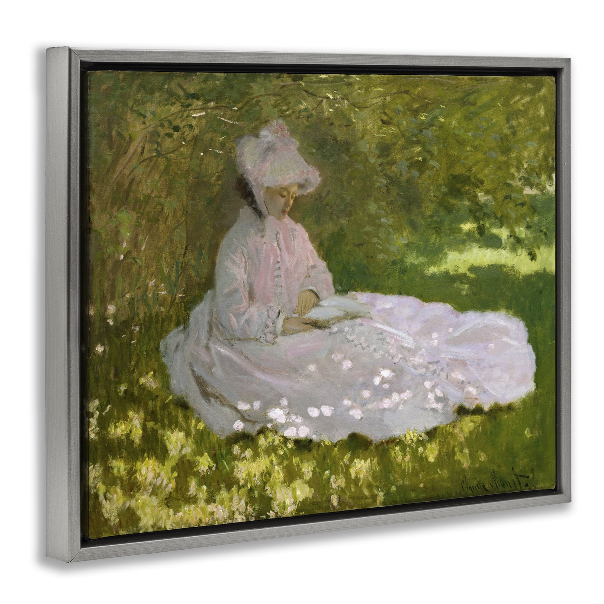 Stupell Industries Classical Monet Springtime Portrait People Painting Gray Floater Framed Canvas Art Print Wall Art, 31 x 25