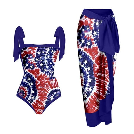 Womens Swimsuits Fashion Independence Day Flag Print Two Piece Set Sexy Red Womens Bathing Suits XXL