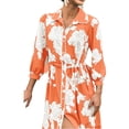 thumbnail image 3 of Bohemian Style Women Three Quarter Floral Print Lapel Button Down Long Maxi Dress, 3 of 6