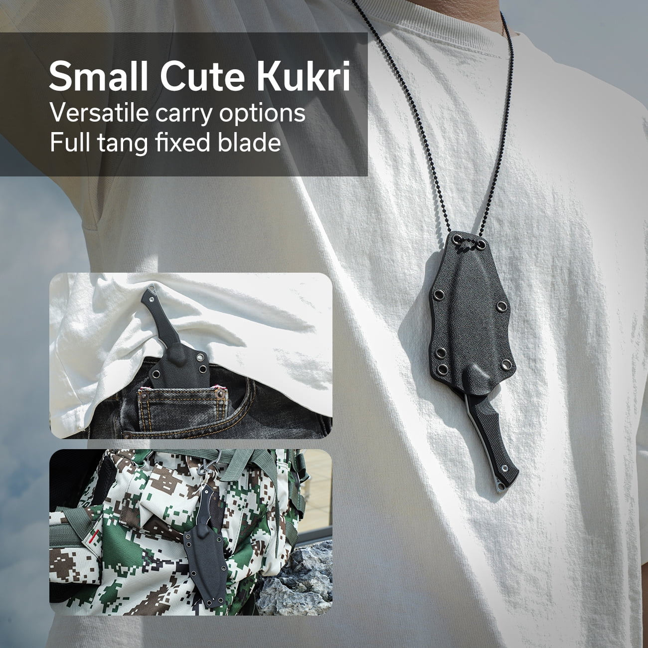 CIVIVI Vaquita II Mini Kuri Knife with a Kydex sheath and a Chain C047C-1