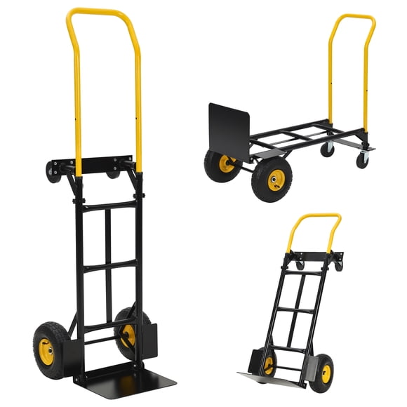QinaQin Diablito convertible de 4 ruedas, carrito 2 en 1 con llantas sólidas que funciona como diablito o plataforma para almacén, jardín o compras