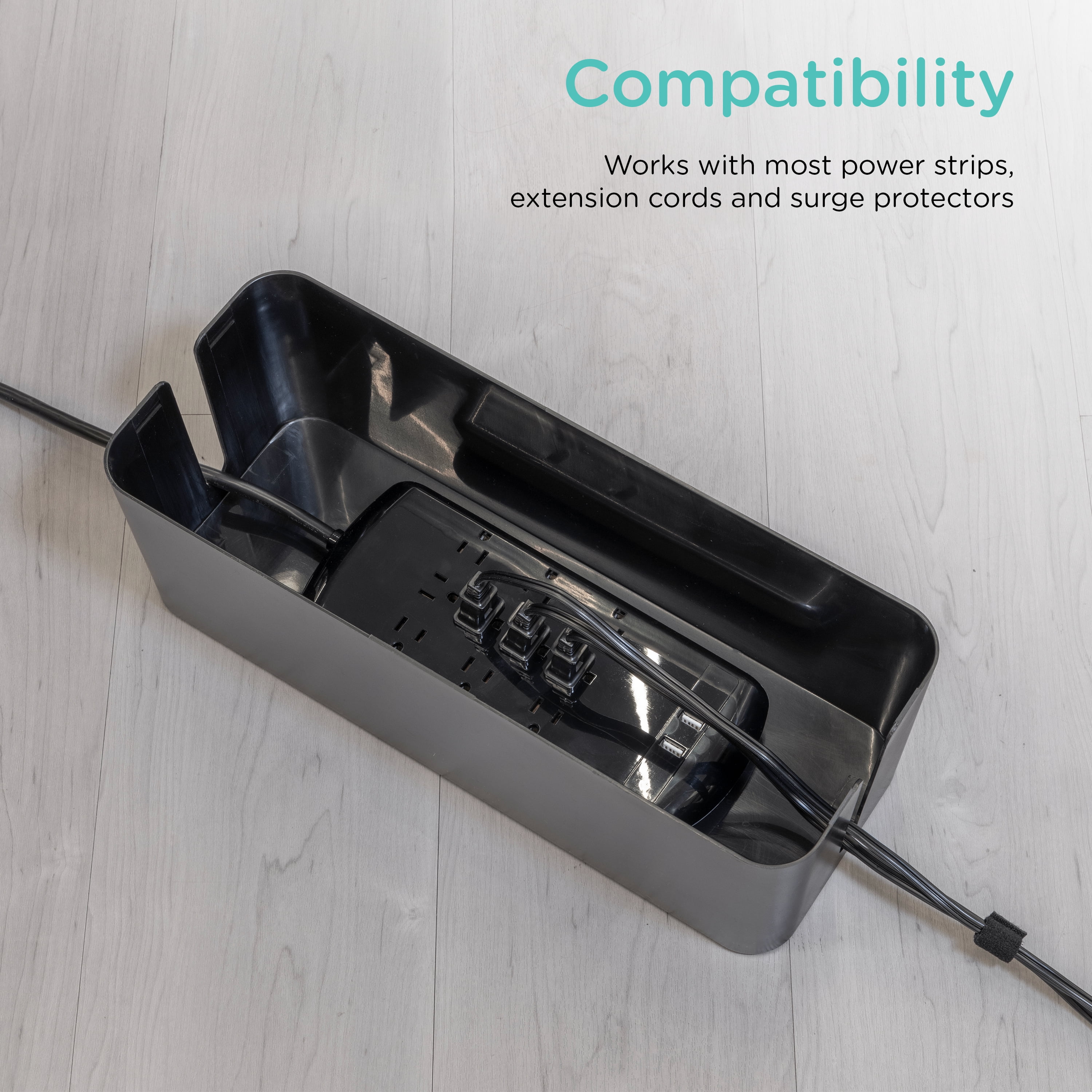 Cordinate Cable Management Box, Large, Black, 2pk