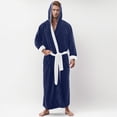 thumbnail image 2 of NOLDARES Mens Fleece Plush Robe with Hood Soft Fluffy Full Length Long with Pockets House Coat(Blue,4XL), 2 of 5