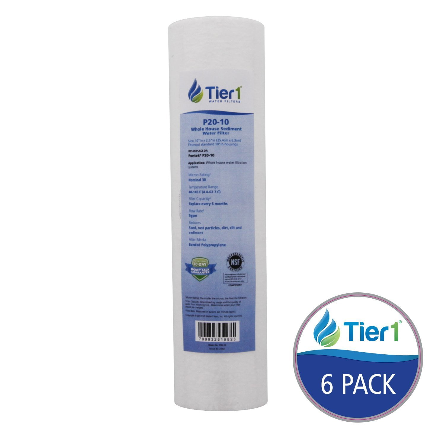 Fits Pentek P20-10 Comparable 10 x 2.5 30 Micron Sediment Water Filter 6 Pack 