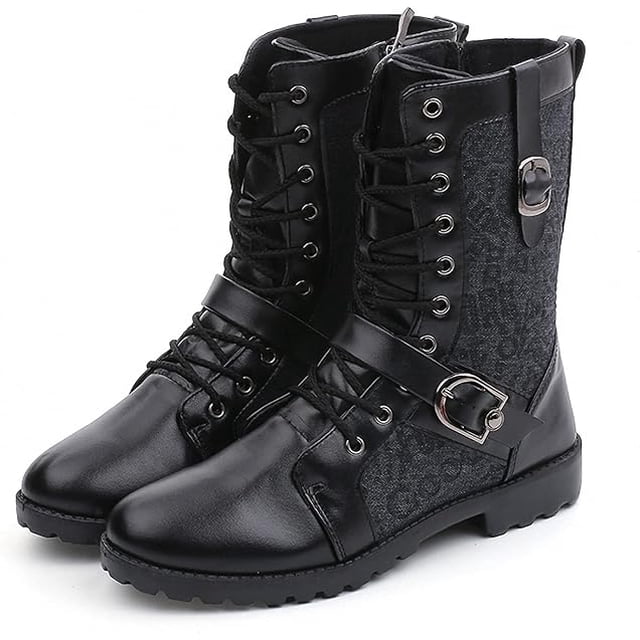 Botas estilo punk Martin para hombre con estilo para el otoño de 2024 - Botas de moto altas retro negras con cuero PU y diseño con cordones 43