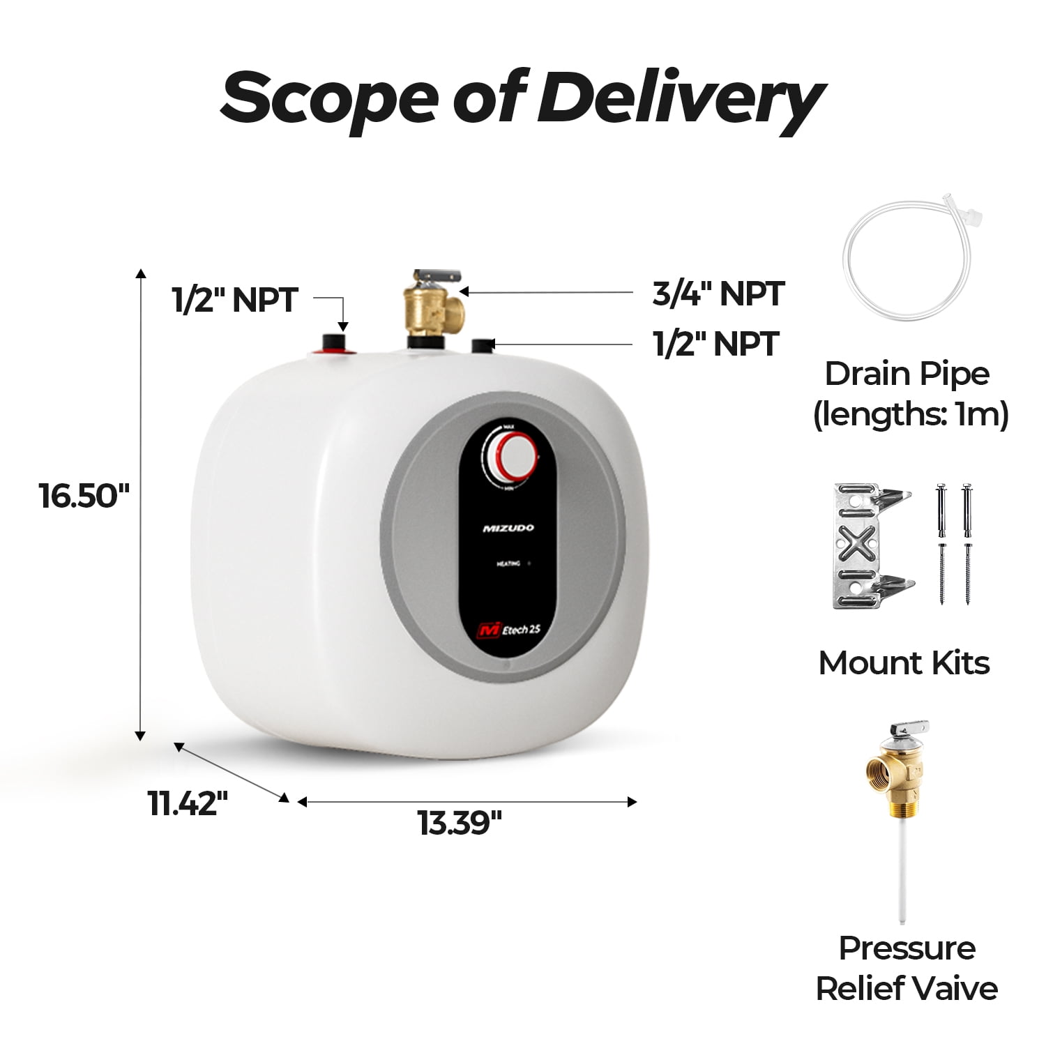 Mizudo 1440-Watt 120-Volt Electric Water Heater, 2.5 Gal Capacity with 6-Year Tank Warranty
