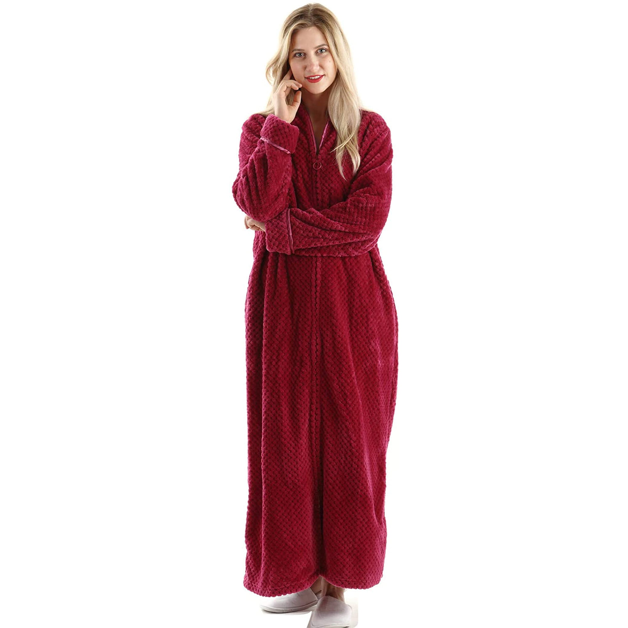 Aibrou Dressing Gown Unisex Coral Fleece Bathrobe Warm Soft & Cosy Shawl Towelling Robe Full Length Housecoat for Men Women 