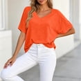 thumbnail image 2 of Jewelreauty Oversized T Shirts for Women V Neck Plain Tshirts Short Sleeve Casual Workout Loose Summer Tops (S, Orange), 2 of 7