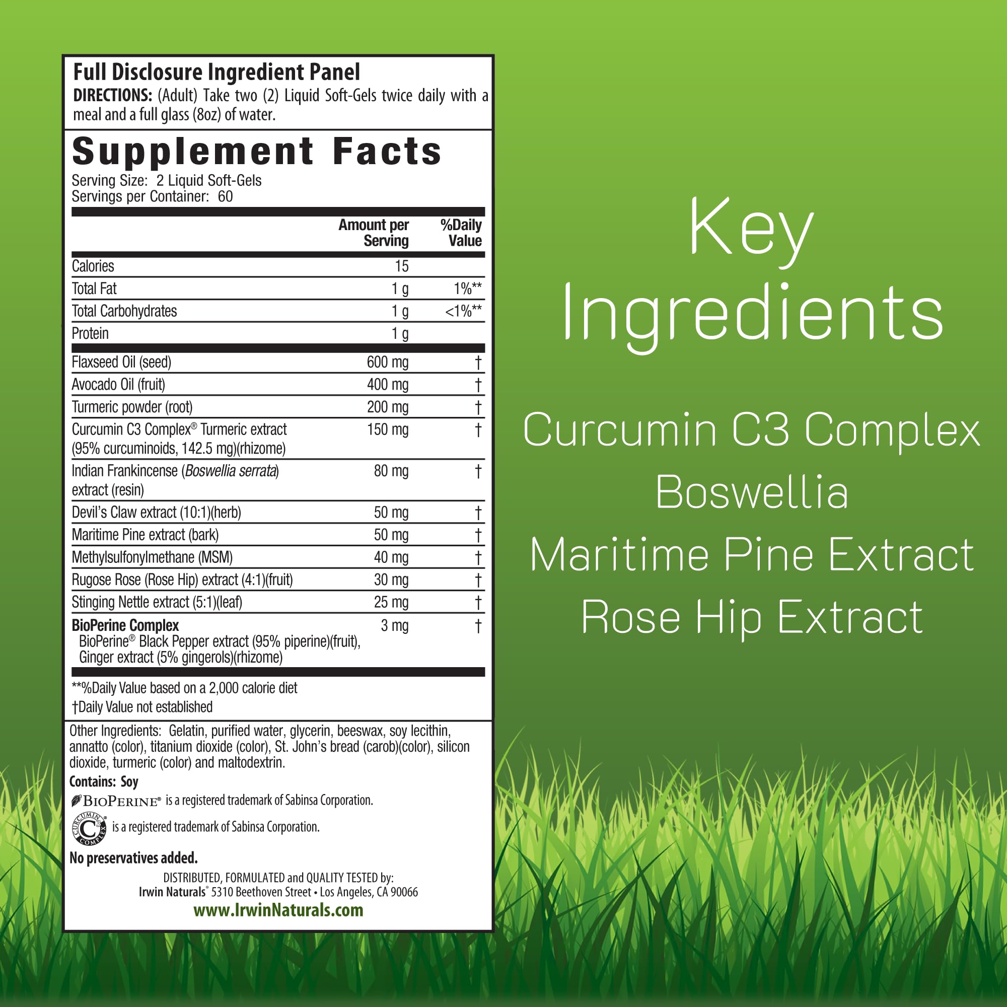 Irwin Naturals Whole-Body Turmeric + Curcumin C3 Complex - 120 Liquid Soft-Gels - with Boswellia, Maritime Pine Bark, MSM & Rose Hip