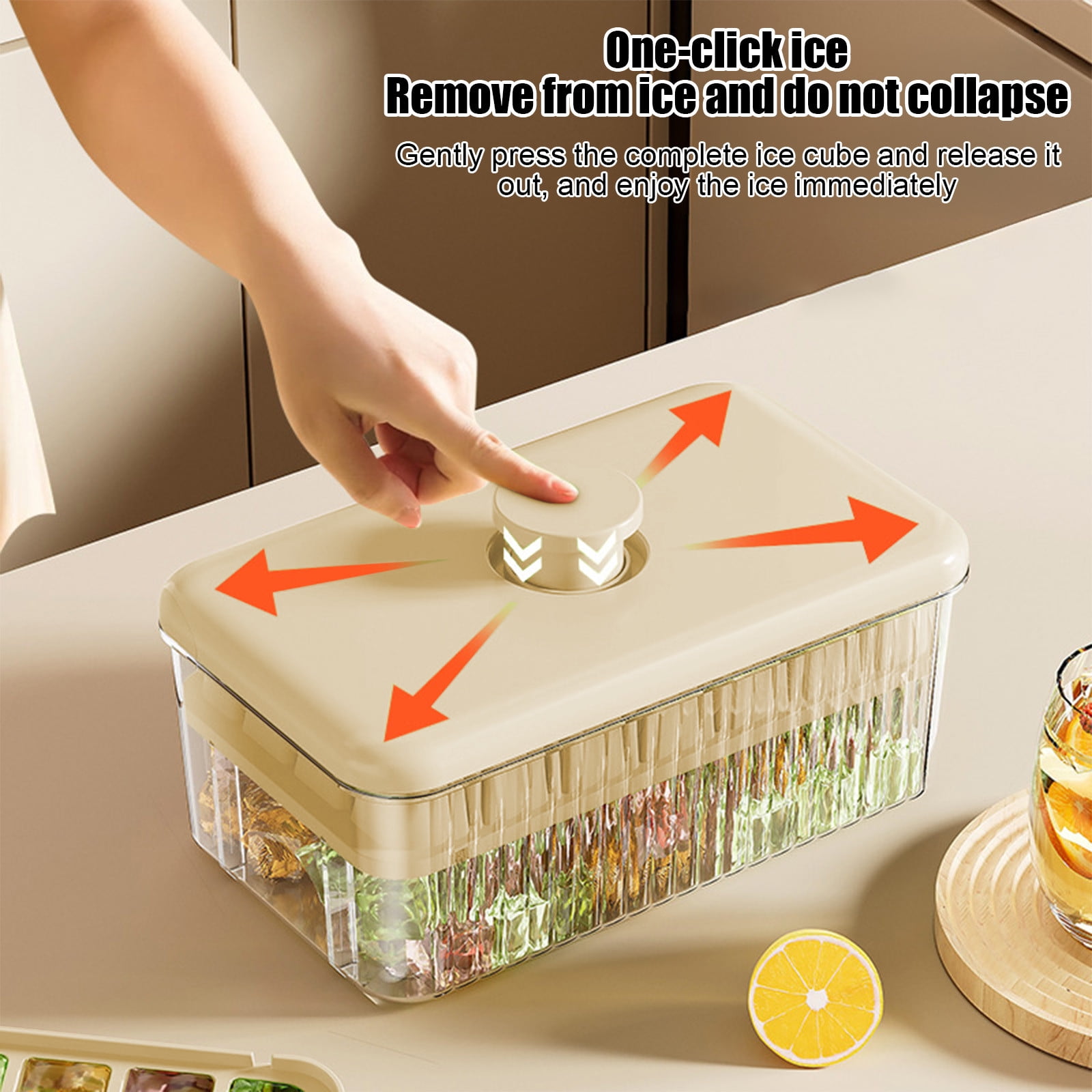 Fufafayo Double Layer Ice Tray, Press Type Ice Maker for Homemade Ice Cubes, Large Capacity Ice Making Box with Ice Shovel for Refrigerator, Kitchen or Freezer, Easy Release Stay Cool Design