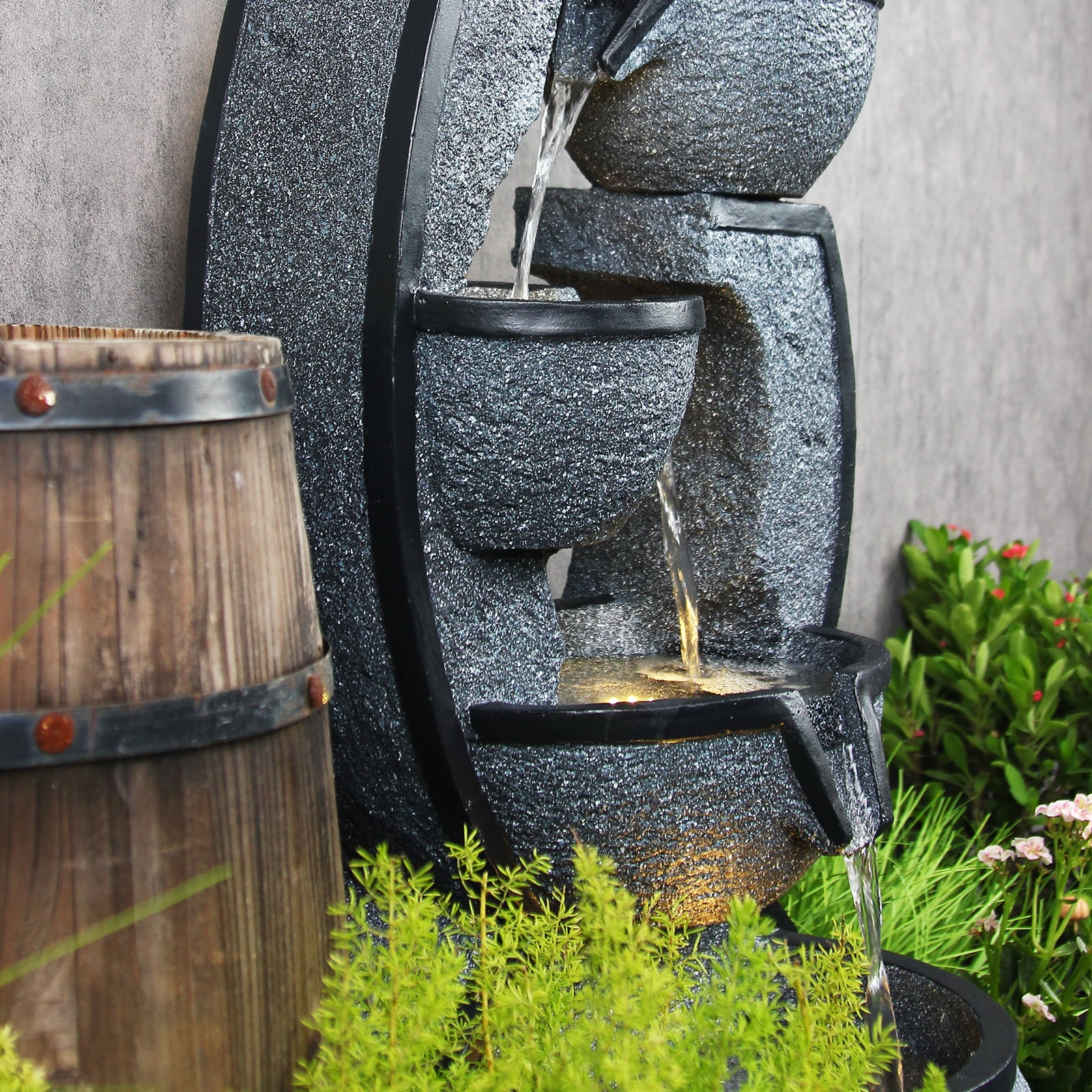 5-Tiers Water Garden Fountain Outdoor Indoor Waterfalls Water Feature with LED Light & Pump 37.4''H Fountains and Waterfalls for Living Room Garden Patio Porch