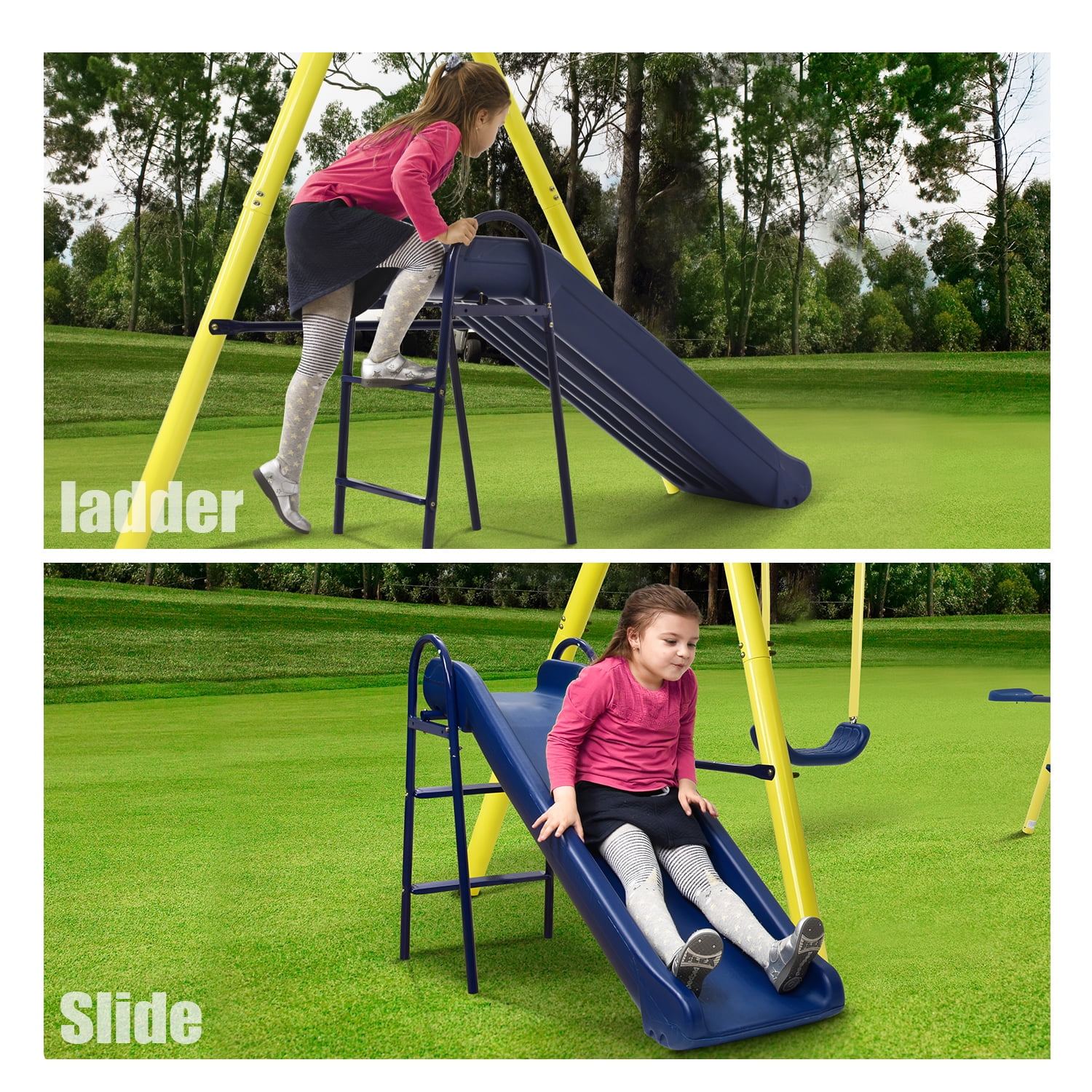 5 in 1 Outdoor Tolddler Swing Set, Playground Swing Sets with with Seesaw Swing, Basketball Hoop