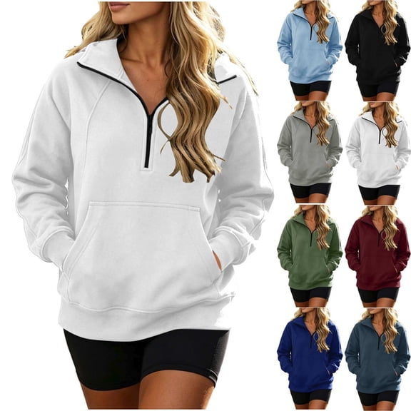 Diufon Womens Quarter Zip Pullover Casual Long Sleeve Shirts Half Zip Sweatshirts with Pockets Fall Fashion Clothes