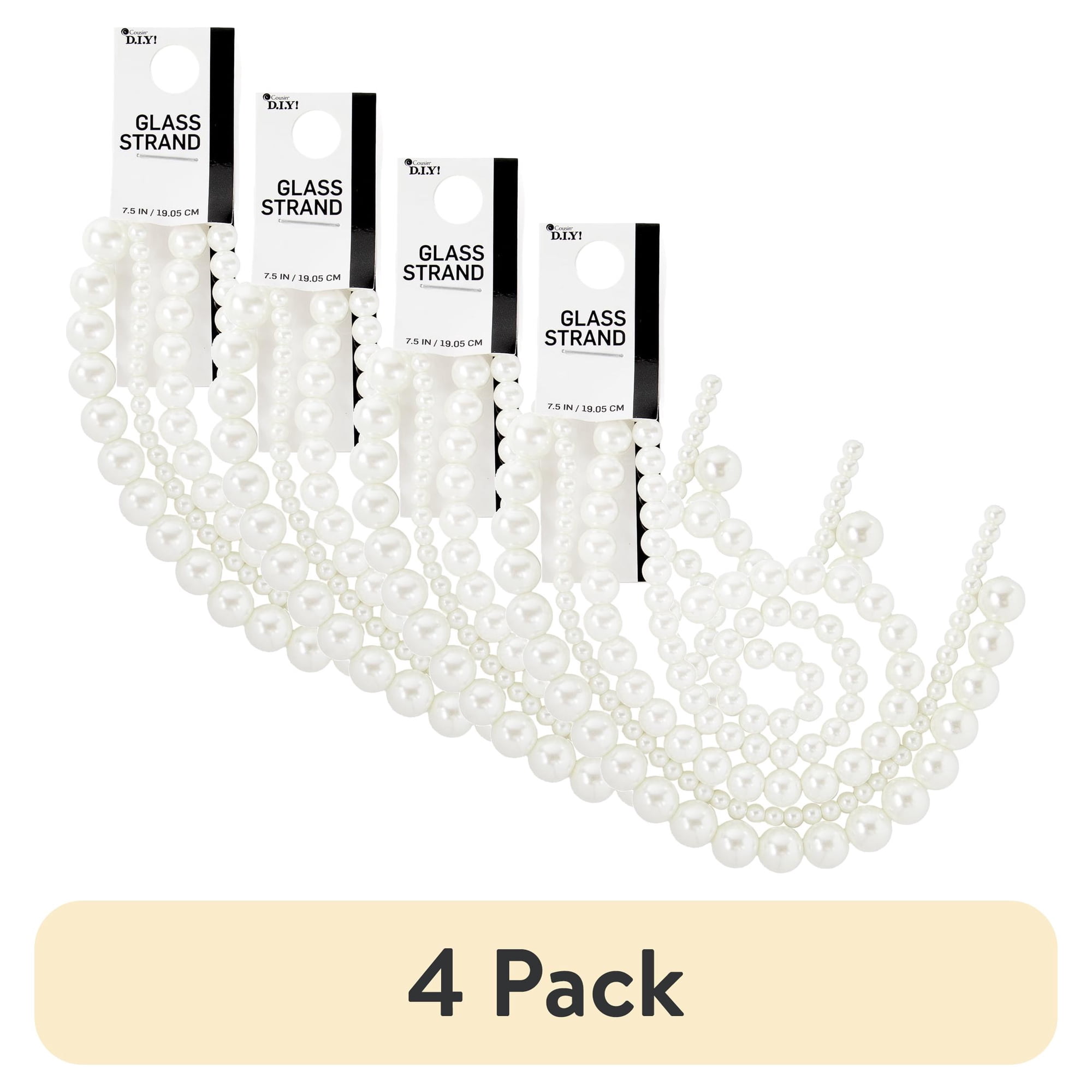 (4 pack) Cousin DIY Unisex White Pearl Glass Beads, 4-Strand, 7.5 inch, 120 Piece