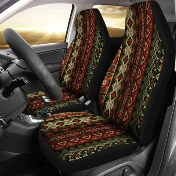 Red & Brown Boho Aztec Car Seat Covers Pack of 2 Universal Front Seat Protective Cover
