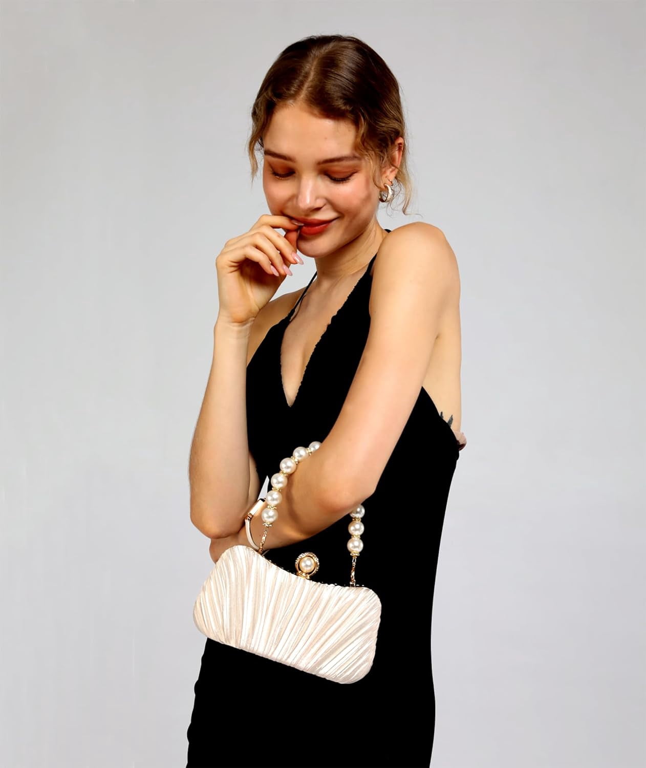 Clutch Purse Satin Pearl Evening Bag Handbag Chain Strap Shoulder Bag