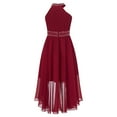 thumbnail image 6 of iiniim Kids Flower Girls Chiffon Ruched Princess Pageant Wedding Birthday Asymmetrical Hem Party Dress Burgundy 12, 6 of 7