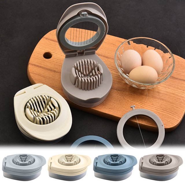 Trancheuse d'Œufs Multifonctionnelle 3-en-1 - Lames Interchangeables en Acier Inoxydable / Trancher, Cale, Couper Œufs & Fruits / Rangement Compact Facile à Nettoyer / pour Sandwiches Salades Desserts / 1 Pce