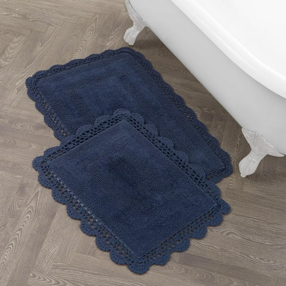 Woeilo Crochet Cotton 17x24/21x34 in. 2-Piece Bath Rug Set, Indigo Indigo 1'9" x 2'10" (Runner)