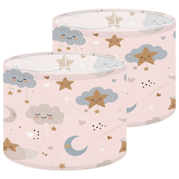 Boho Lampshades 2 Pack Cute heavenly seamless Cartoon baby print sleeping moon 13"x13"x10" Light Shade for Table Lamps Floor Lamps Drum Lamp Shades Lampshade Replacement Easy Assembly