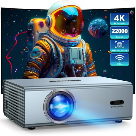Hewcham Bluetooth Projector with WiFi Auto Keystone Electric Focus 450-Inch Full HD Multimedia Gray