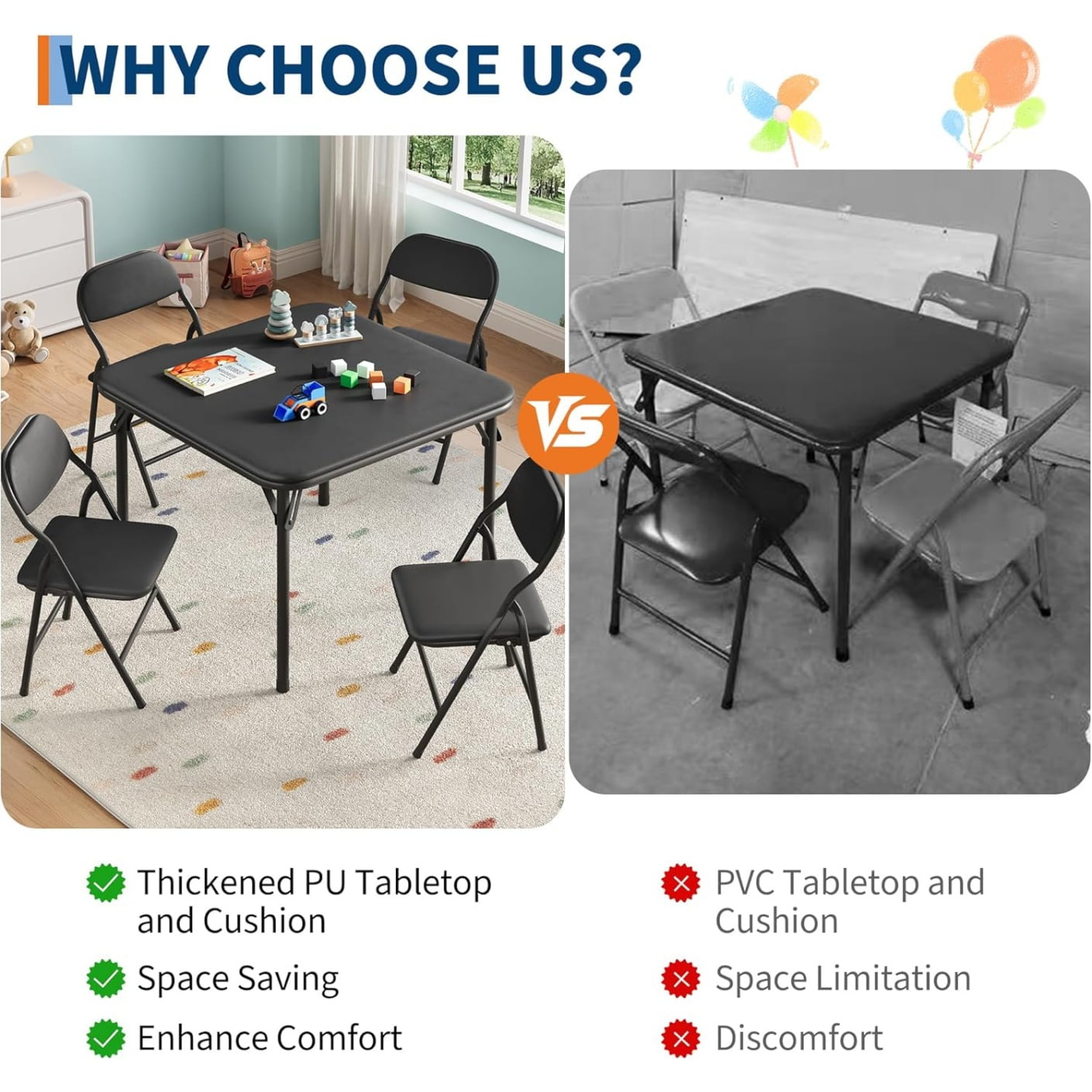 3/5 Piece Kids Folding Table and Chairs Set, Toddlers Boys Girls Games Table and Chairs Set, Activity Table and Chairs Set for Dining Room,Daycare,Classrooms