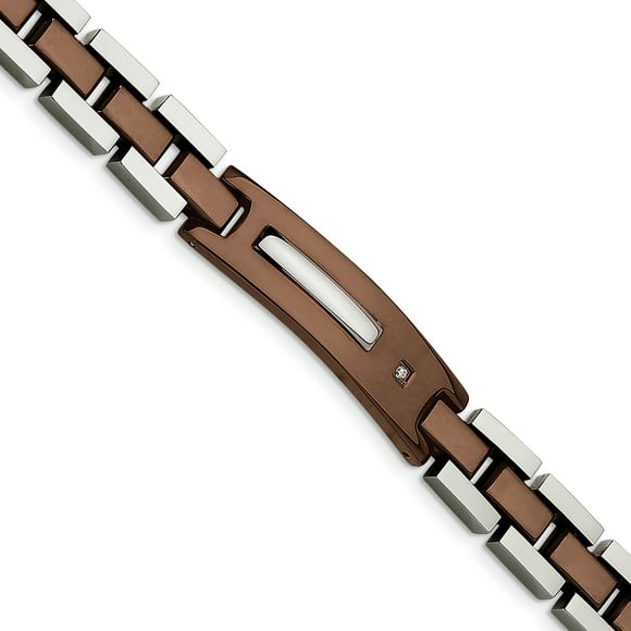 Stainless Steel Brown .01 Carat Diamond 8.5 Inch Chain Tennis Bracelet Men Link For Dad Mens For Him