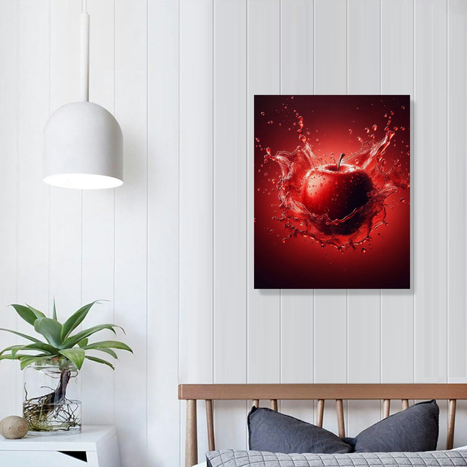 COMIO Kitchen Wall Decor Canvas Art, Red Apple Fruit Canvas Print for Dining Room Decor, Contemporary Fruit Picture Kitchen Painting for Restaurant Decor