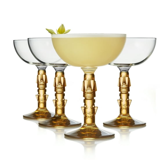 Libbey Tiki Coupe Cocktail Glasses, Vintage Style, Polynesian Inspired Coupe Martini Glasses Set of 4, Tropical Cocktail Glass Set for Cocktail Party