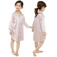 thumbnail image 3 of LYMAYTER 2-12 Years Girls Satin Silk Nightgown Button down Sleepwear Kids Short Sleeve Pajamas for Toddler V-Neck Dress Cardigan Robe, 3 of 9