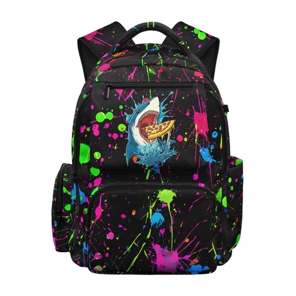 FKELYI Kids Backpack for Boys Schoolbag 17 Inch School Bookbag Splatter Oil Painting Shark Print Casual Daypack Lightweight Spacious Knapsack Travel Rucksack