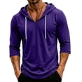thumbnail image 2 of Men's 3/4 Sleeve Hooded Sweatshirt Loose V-Neck Drawstring Hoodie Breathable Daily Workout Beach Shirts Dark Purple M, 2 of 7