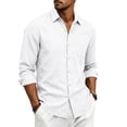thumbnail image 2 of JoveMarine Mens Short Sleeve Button Down Shirts Linen Long Sleeve with Single Pocket Casual Spring Fall Top,White M, 2 of 8
