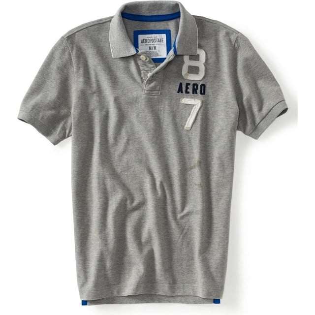 Aeropostale Polo de rugby bordado para hombre, gris, mediano