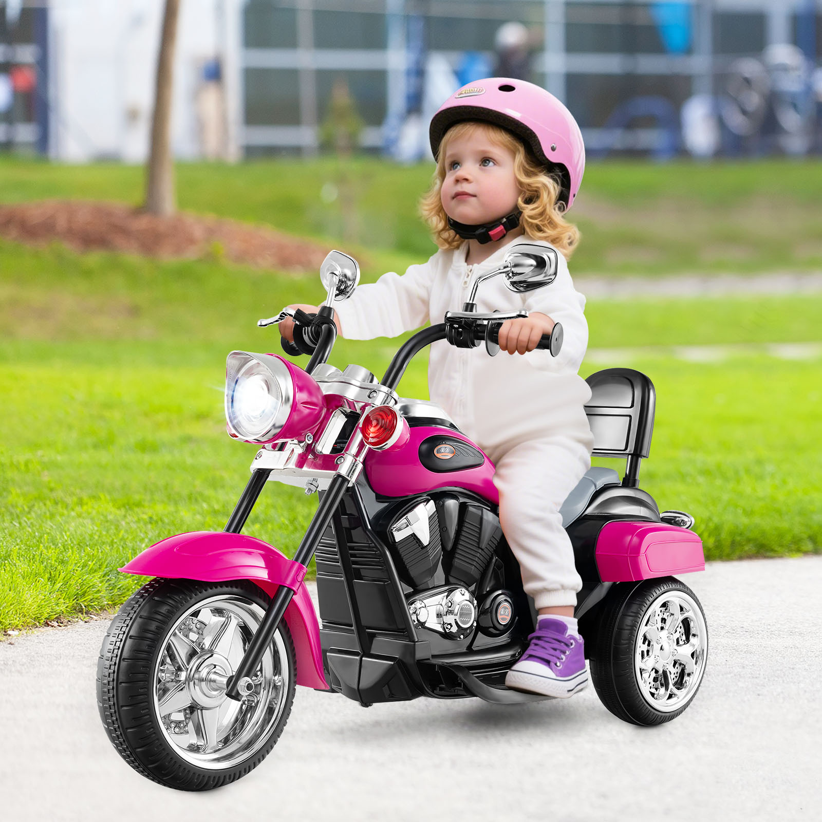 Gymax 6V Electric Kids Motorcycle 3-Wheel Ride On Toy w/ Adjustable Headlight Rose